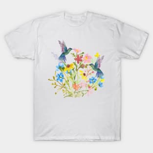 Hummingbirds In The Flower Garden T-Shirt